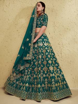 green thread embroidered silk lehenga set choli with dupatta with dupatta 2