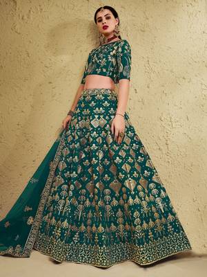 green thread embroidered silk lehenga set choli with dupatta with dupatta 3