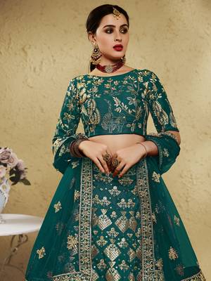 green thread embroidered silk lehenga set choli with dupatta with dupatta 4