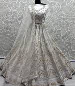 Off-White Mirror Work Net Bridesmaid Lehenga Choli