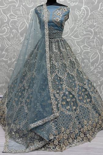 Blue Thread Work Net Bridesmaid Lehenga Choli With Dupatta