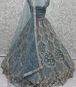 blue thread work net lehenga set choli with dupatta with dupatta