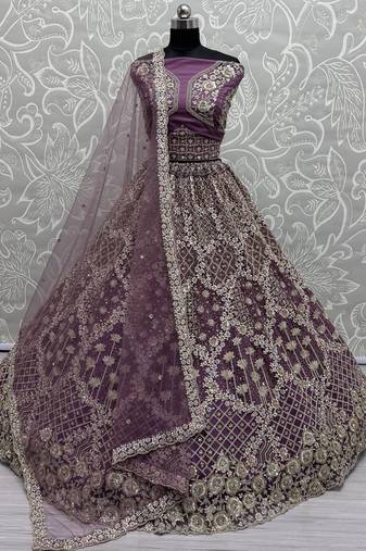 Lilac Sequins Net Designer Lehenga Choli With Dupatta