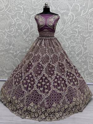 lilac sequins net lehenga set choli with dupatta with dupatta 2