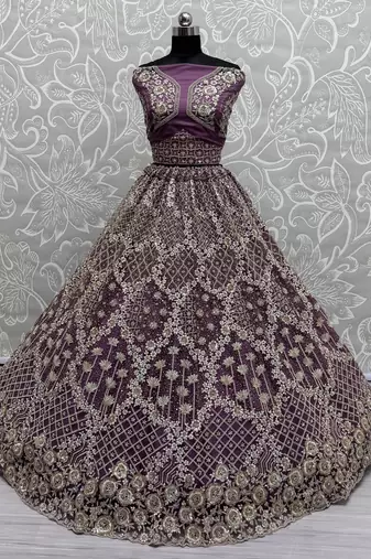 lilac sequins net lehenga set choli with dupatta with dupatta