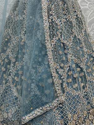 blue thread work net lehenga set choli with dupatta with dupatta 3