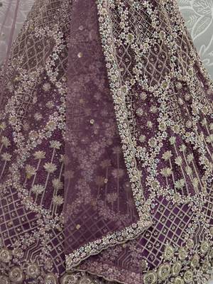 lilac sequins net lehenga set choli with dupatta with dupatta 3