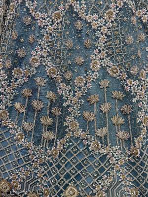 blue thread work net lehenga set choli with dupatta with dupatta 4