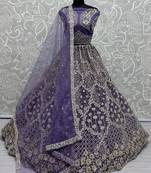 Purple Thread Embroidered Net Wedding Lehenga Choli