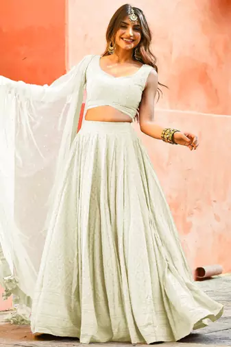 off white sequins georgette event lehenga set choli with dupatta
