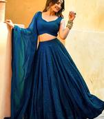 Teal Blue Thread Embroidered Wedding Lehenga Choli