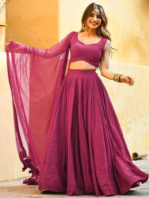 pink sequins event lehenga set choli with dupatta with net dupatta 3