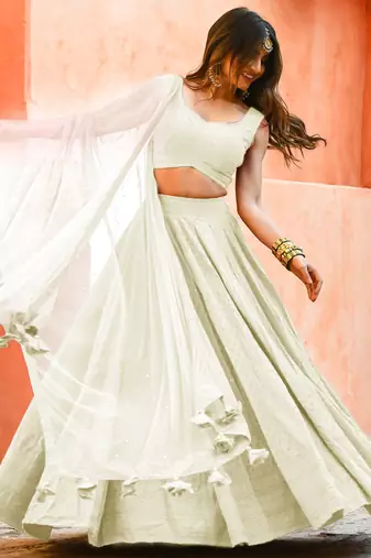 off white sequins georgette event lehenga set choli with dupatta