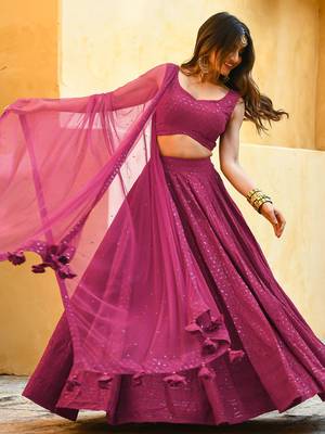 pink sequins event lehenga set choli with dupatta with net dupatta 4
