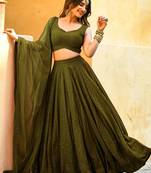 Olive Green Sequins Georgette Lehenga Choli With Dupatta