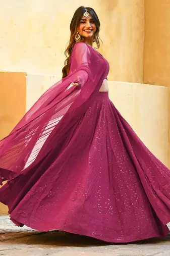 pink sequins event lehenga set choli with dupatta with net dupatta