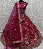 pink embroidered net bridal lehenga set choli with dupatta with double dupatta