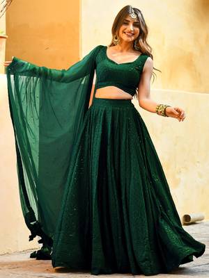 green sequins georgette mehendi lehenga set choli with dupatta 3