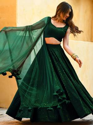 green sequins georgette mehendi lehenga set choli with dupatta 4
