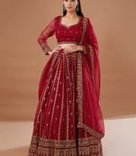 Red Zari Embroidered Organza Wedding Lehenga Choli