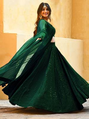 green sequins georgette mehendi lehenga set choli with dupatta 5