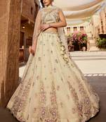 Cream Sequins Tissue Silk Pastel Lehenga Choli With Dupatta