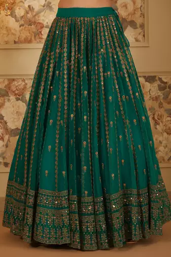 green sequins organza festival lehenga set choli with dupatta