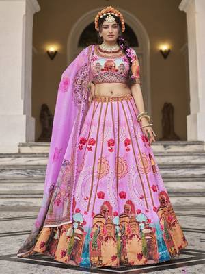 pink printed art silk wedding lehenga set choli with dupatta with dupatta 1