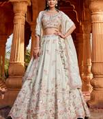 Pista Green Embroidered Tissue Silk Wedding Lehenga Choli