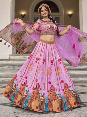 pink printed art silk wedding lehenga set choli with dupatta with dupatta 3