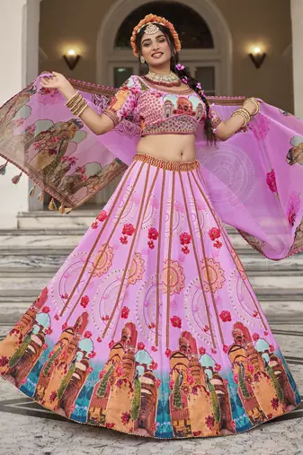 pink printed art silk wedding lehenga set choli with dupatta with dupatta