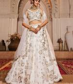Off-White Sequins Tissue Silk Wedding Wear Lehenga Choli