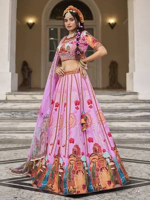pink printed art silk wedding lehenga set choli with dupatta with dupatta 4