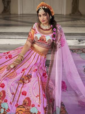 pink printed art silk wedding lehenga set choli with dupatta with dupatta 5