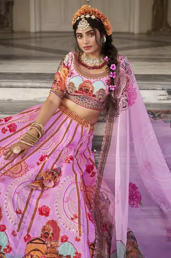 pink printed art silk wedding lehenga set choli with dupatta with dupatta