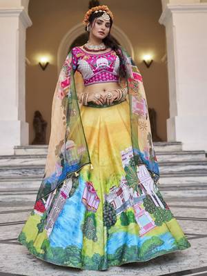 yellow printed art silk traditional lehenga set choli with dupatta with dupatta 1