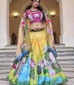 Yellow Printed Art Silk Traditional Lehenga Choli With Dupatta