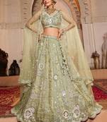 Pista Green Sequins Tissue Silk Designer Lehenga Choli