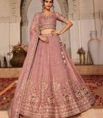 Pink Embroidered Tissue Silk Pastel Lehenga Choli With Dupatta