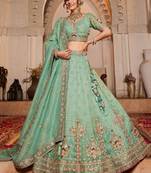 Sea Green Zari Embroidered Tissue Silk Pastel Lehenga Choli
