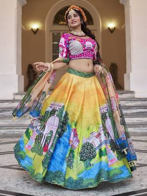 yellow printed art silk traditional lehenga set choli with dupatta with dupatta 3
