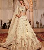 Cream Thread Embroidered Tissue Silk Wedding Lehenga Choli