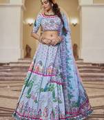 Sky-Blue Printed Art Silk Festival Wear Lehenga Choli