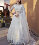 White Stone Work Organza Wedding Lehenga Choli With Dupatta