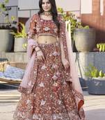 Dark Orange Sequins Wedding Lehenga Choli With Net Dupatta