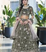 Olive Green Jarkan Work Silk Mehendi Wear Lehenga Choli