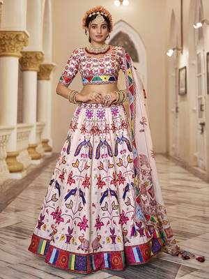 off white printed art silk lehenga set choli with dupatta with dupatta 1