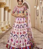 Off-White Printed Art Silk Lehenga Choli With Dupatta