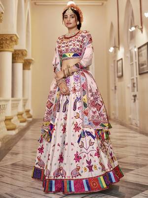 off white printed art silk lehenga set choli with dupatta with dupatta 3