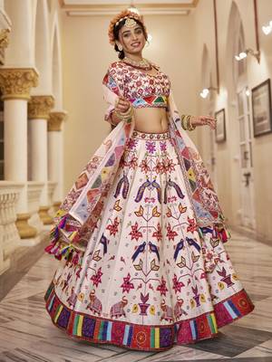 off white printed art silk lehenga set choli with dupatta with dupatta 4
